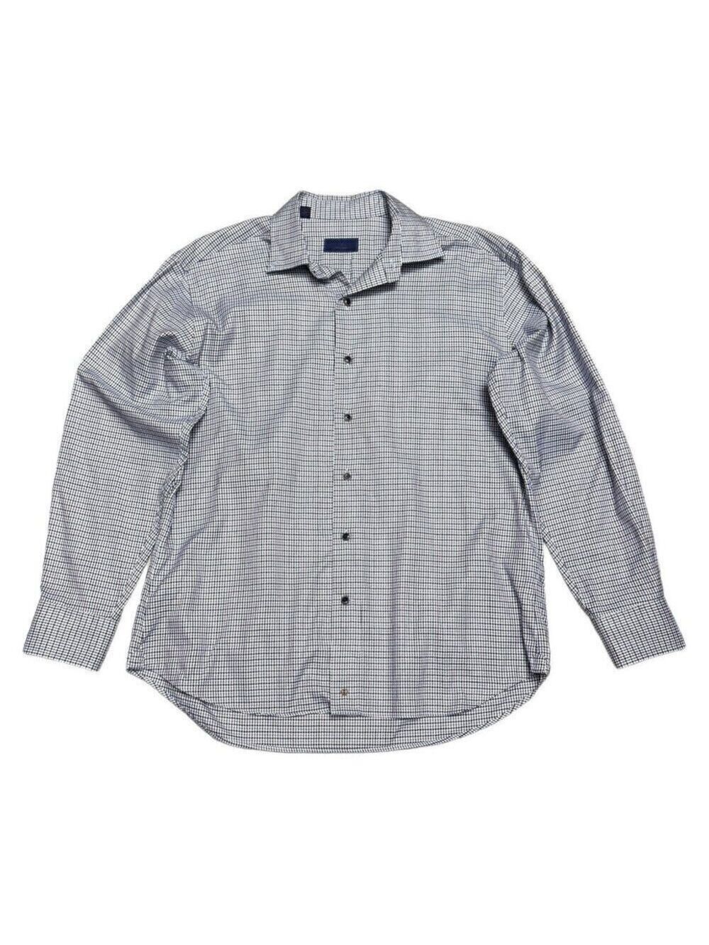 DAVID DONAHUE Luxury Non Iron Trim Fit Plaid Designer Blue Business Dress Shirt